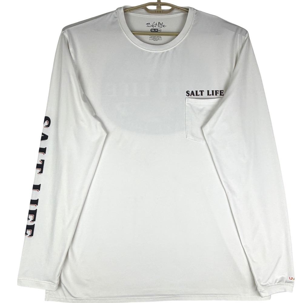 Salt Life SLX Men XXL Long Sleeve Fishing Shirt White Fish Surf Dive SLM6178
